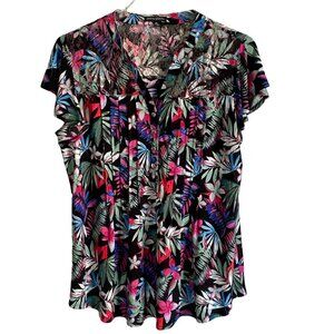 Ava & Grace Quarter Button Short Sleeve Top With Lace Detail Women's Medium